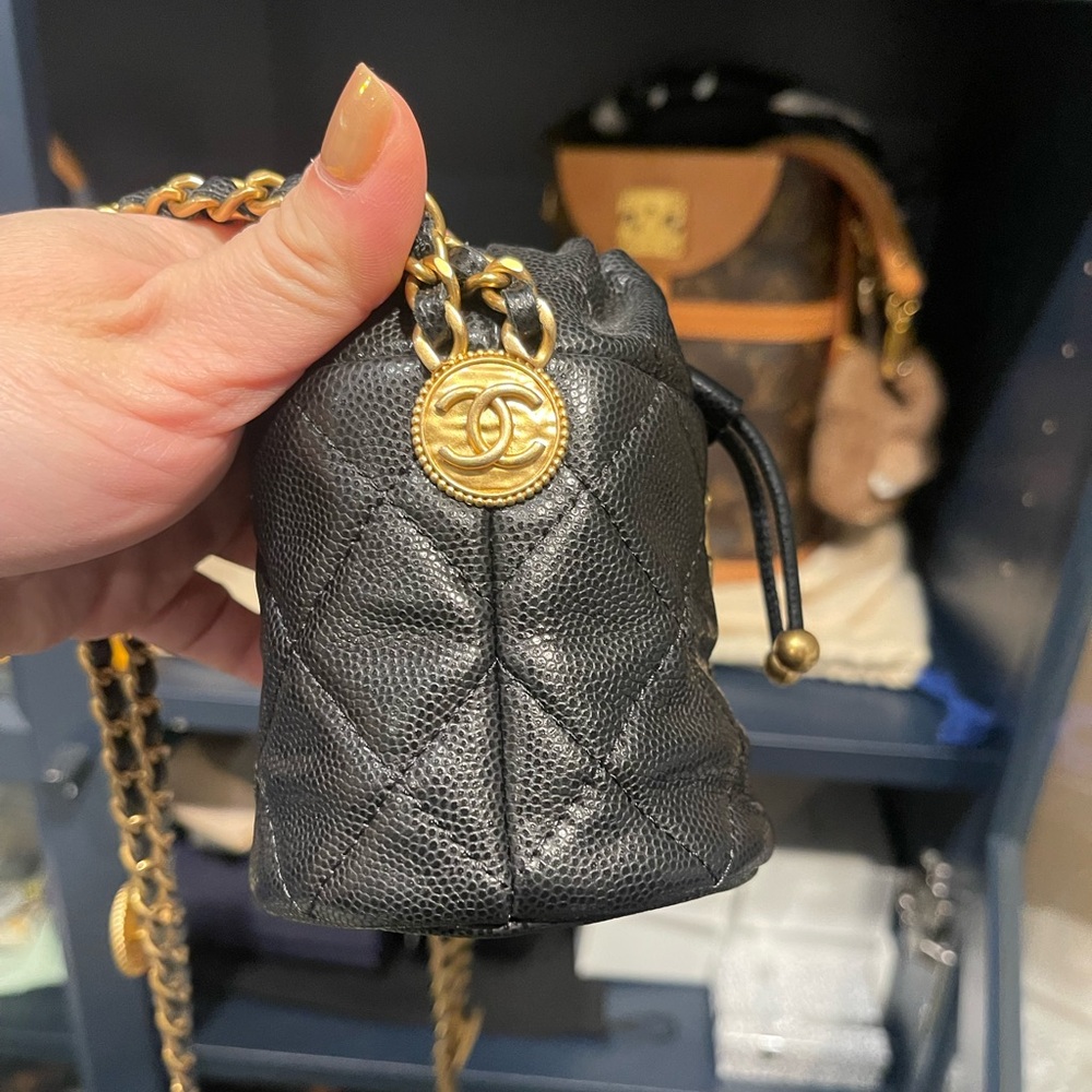 Authentic Chanel Micro Medallion Drawstring Cavia… - image 5